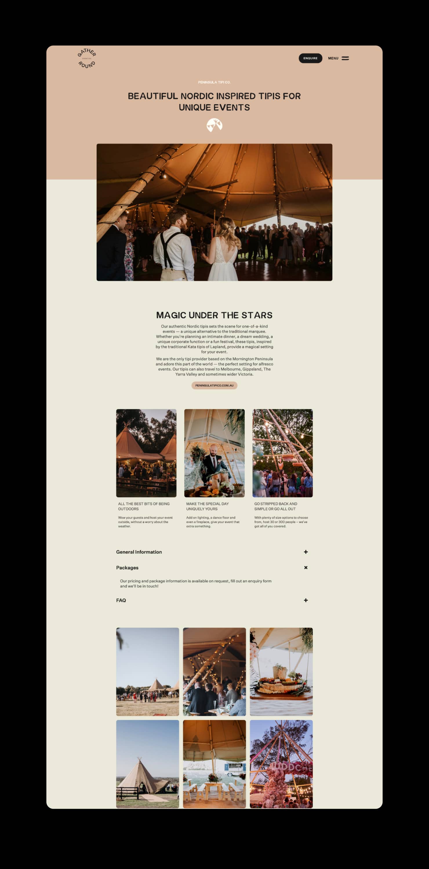 Branding Design for Gather Round Website Layout for Tipi