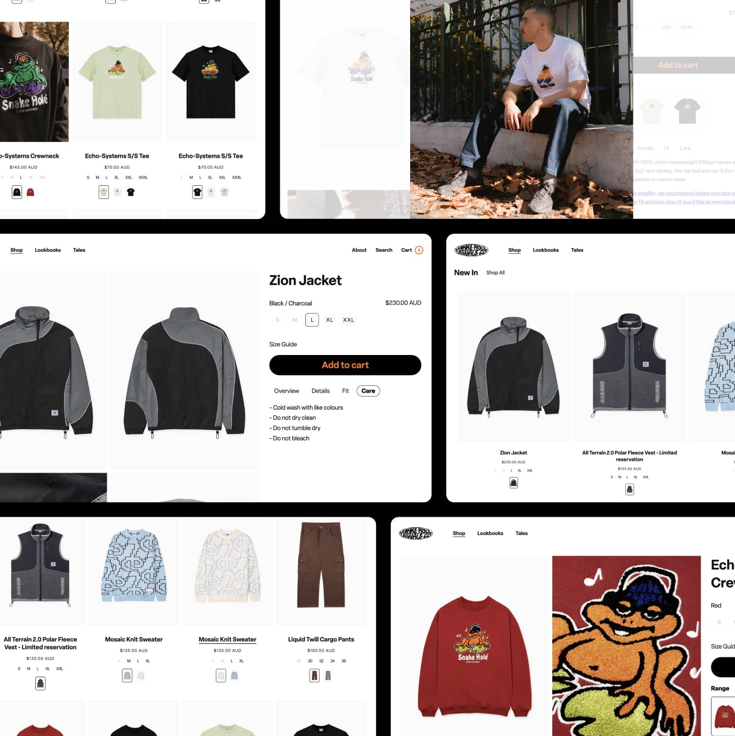 Website Design for The Snake Hole feature Desktop Layouts