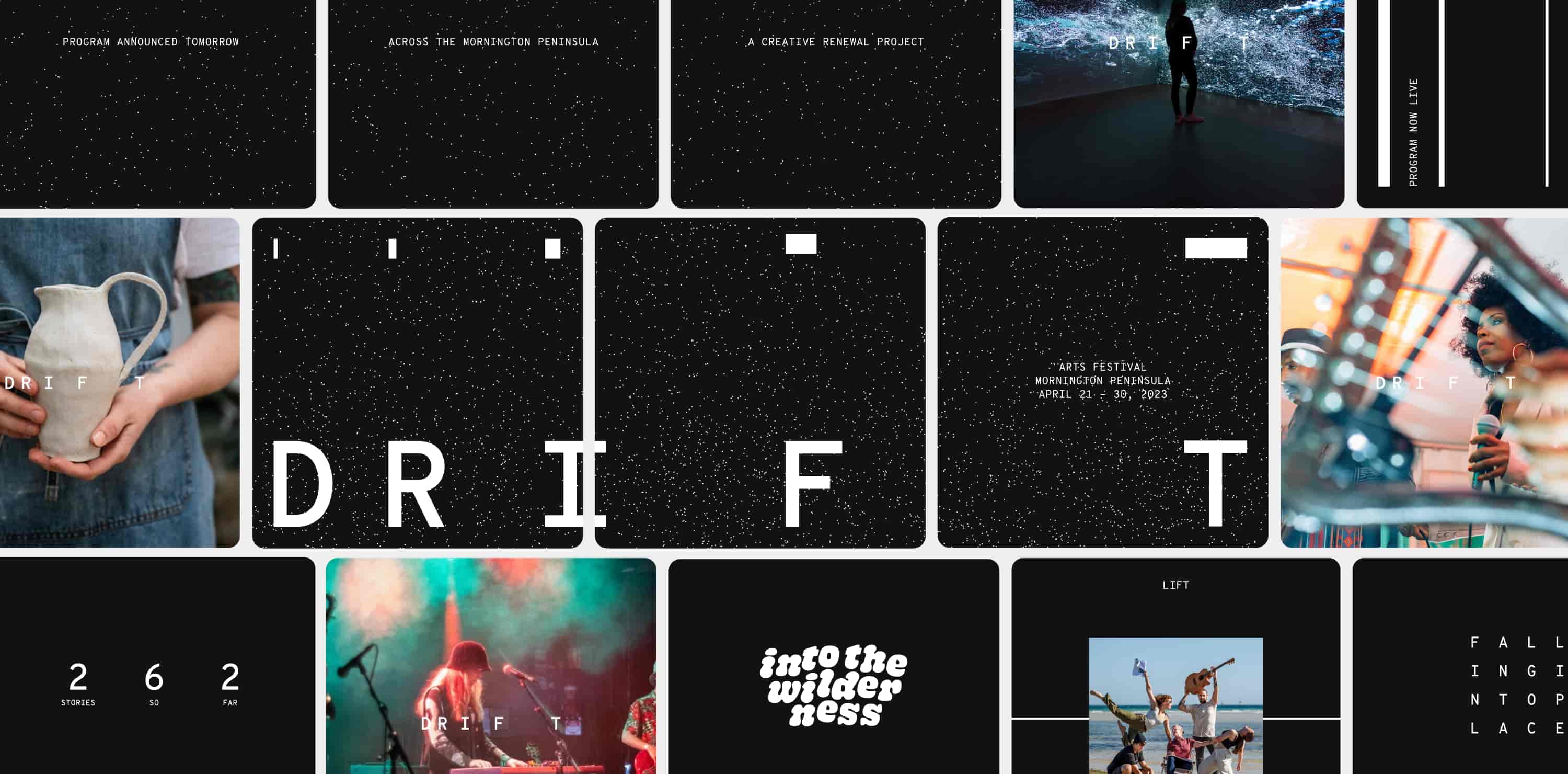 Drift Arts Festival Mornington Peninsula Branding Design grid design of festival assets