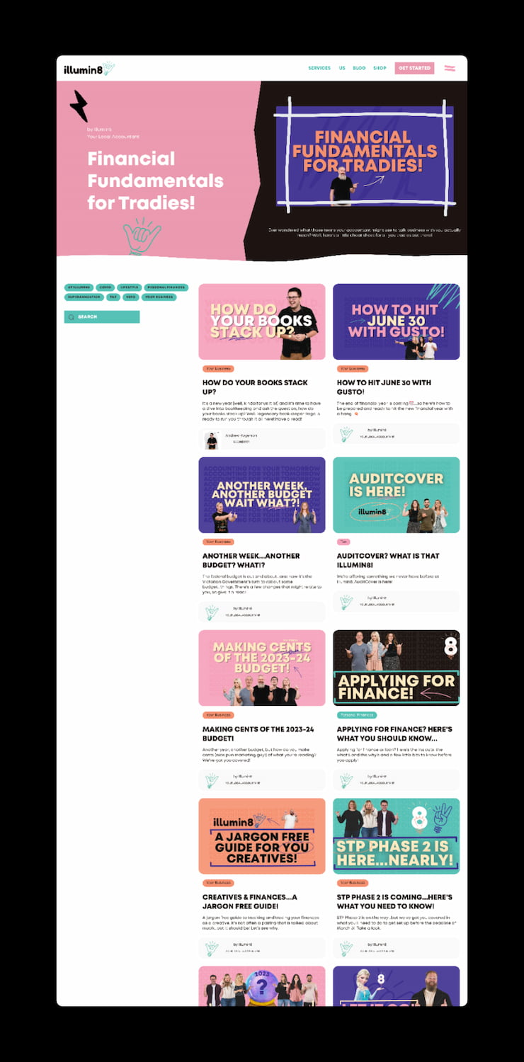 Website Design for Illumin8 featuring Team Profiles
