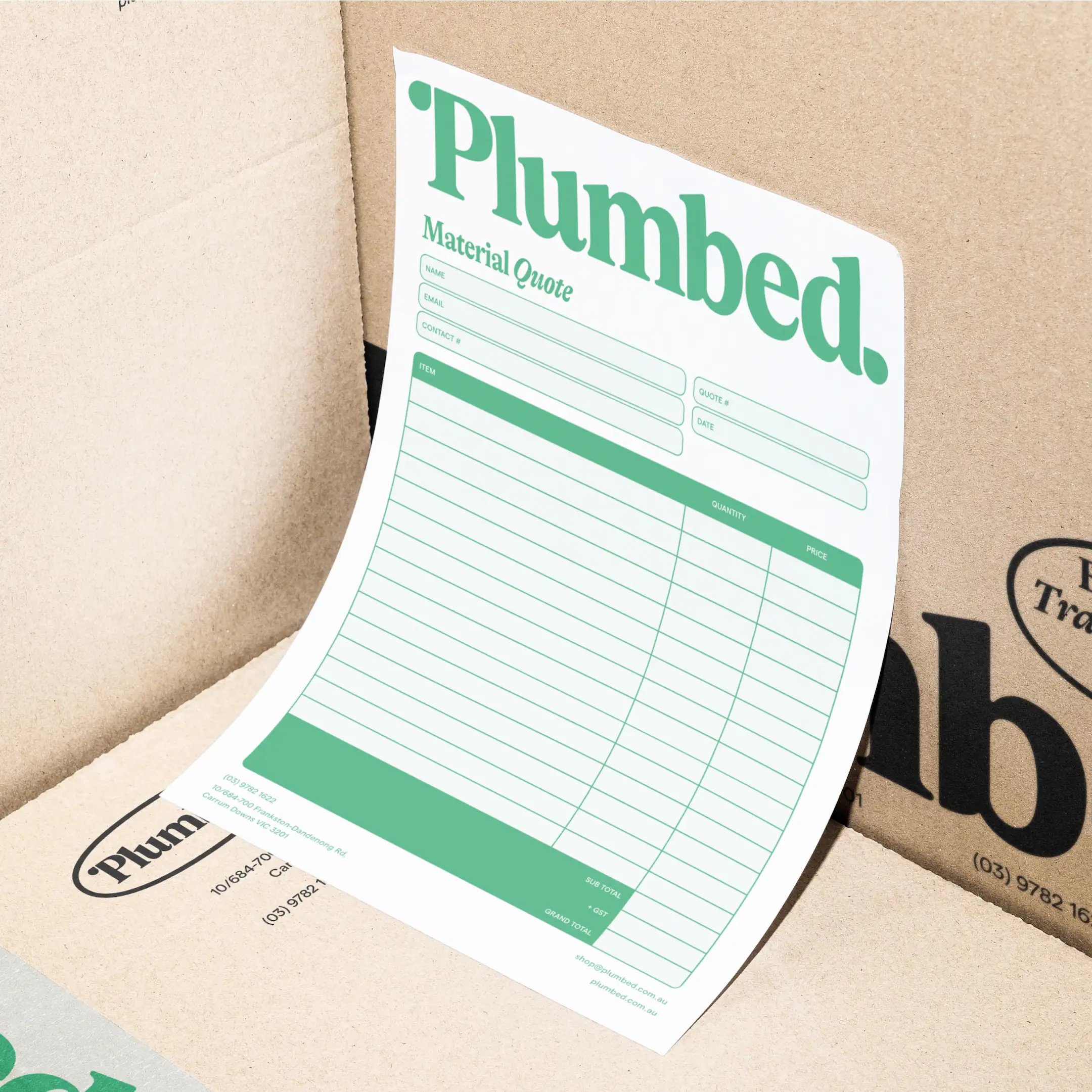 Branding Design Printed Quote for Plumbed